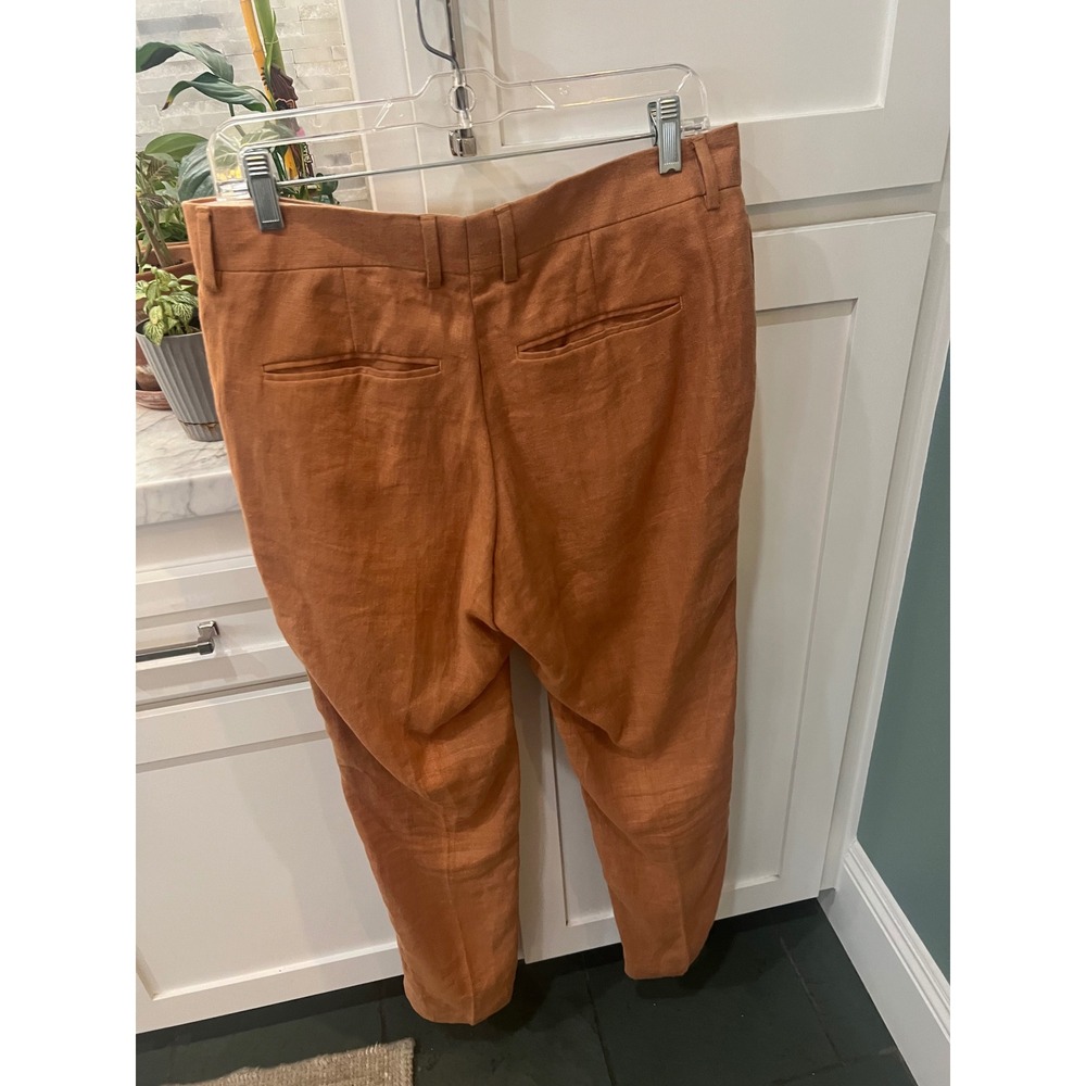 Noak Mens Rust Orange Linen Slim Fit  Pants Euro Summer Chic Travel 100% Linen - Picture 2 of 4